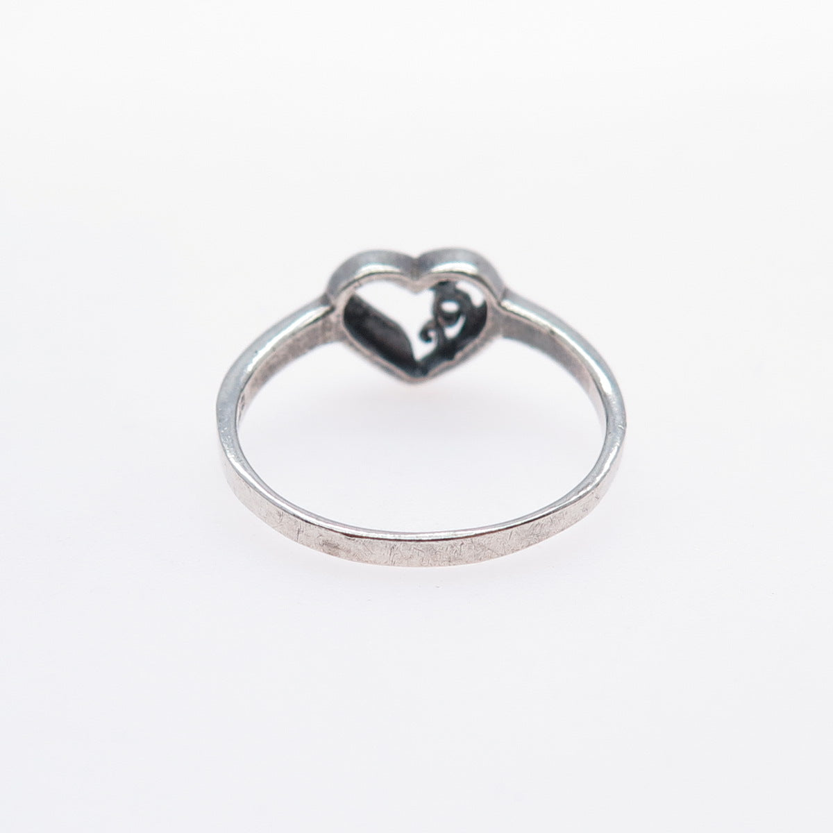 925 Sterling Silver Vintage Swirl Heart Ring Size 7