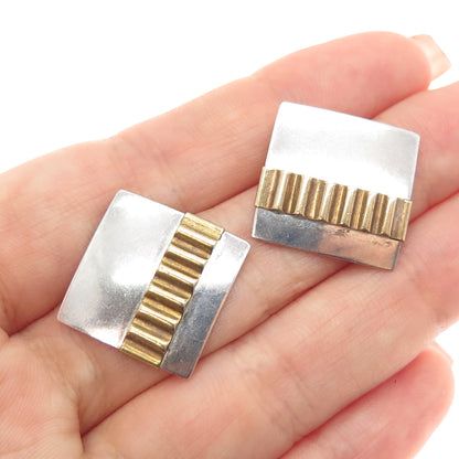 LONNA KELLER 925 Sterling Silver 2-Tone Vintage Modernist Earrings