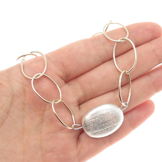 925 Sterling Silver 2-Tone Vintage Modernist Oval Chain Necklace 16"