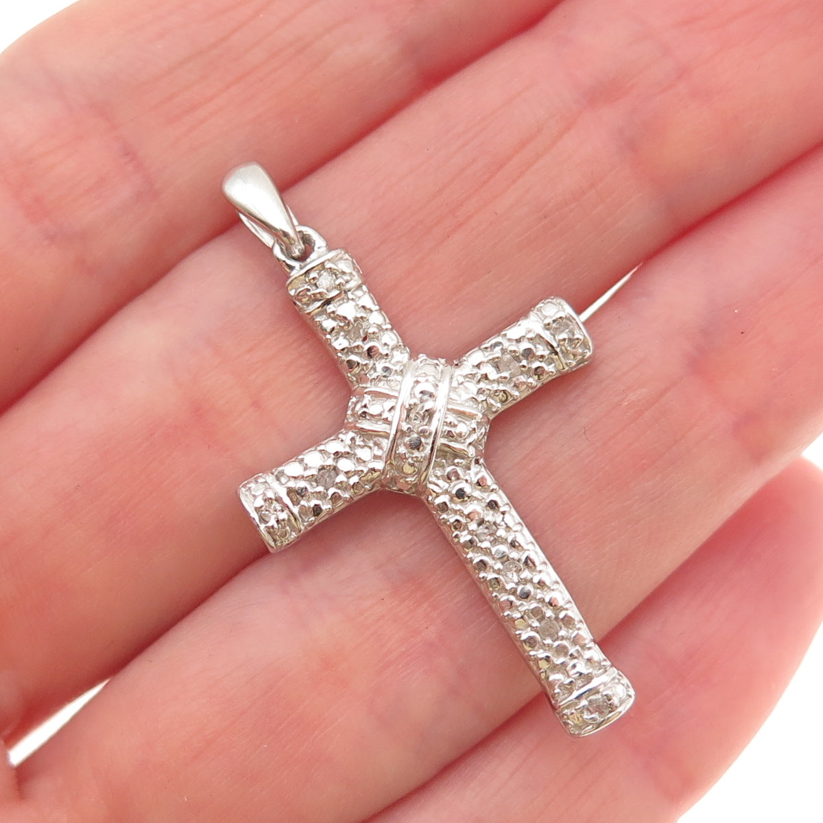 Chuck Clemency 925 Sterling Silver Real Round-Cut Diamond Cross Charm Pendant