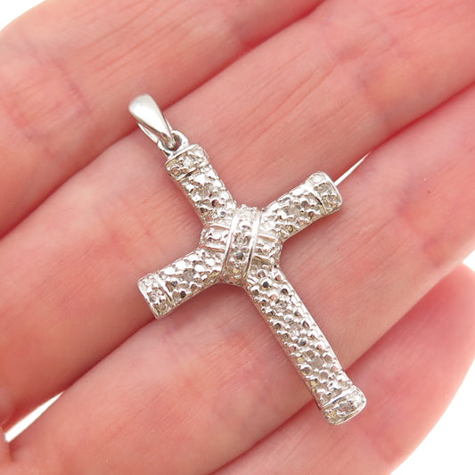 Chuck Clemency 925 Sterling Silver Real Round-Cut Diamond Cross Charm Pendant
