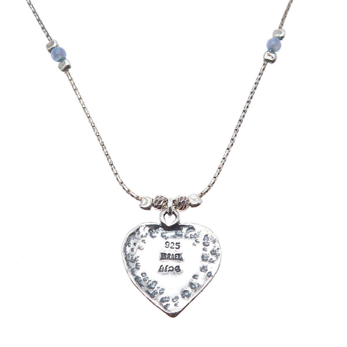DIDAE 925 Sterling Silver Vintage Israel Real Opal Heart Chain Necklace 18"