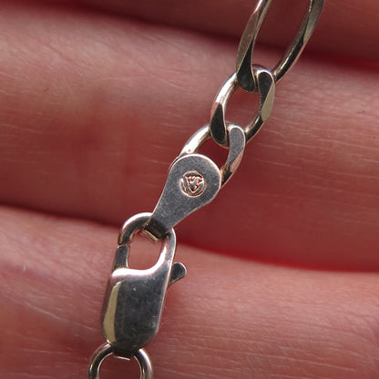 925 Sterling Silver Vintage Italy Figaro Link Bracelet 8.25"