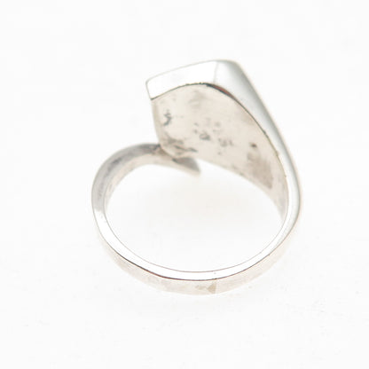 925 Sterling Silver Vintage Real Lapis Heart Bypass Oxidized Ring Size 4.5