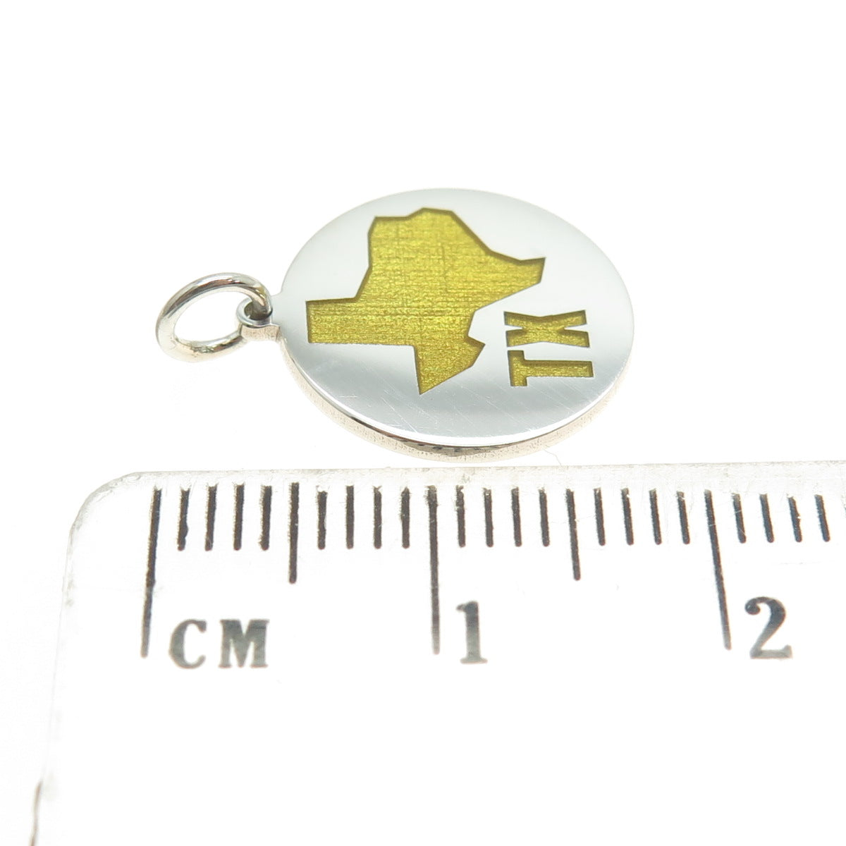 925 Sterling Silver Yellow Enamel Texas State Map Minimalist Charm Pendant