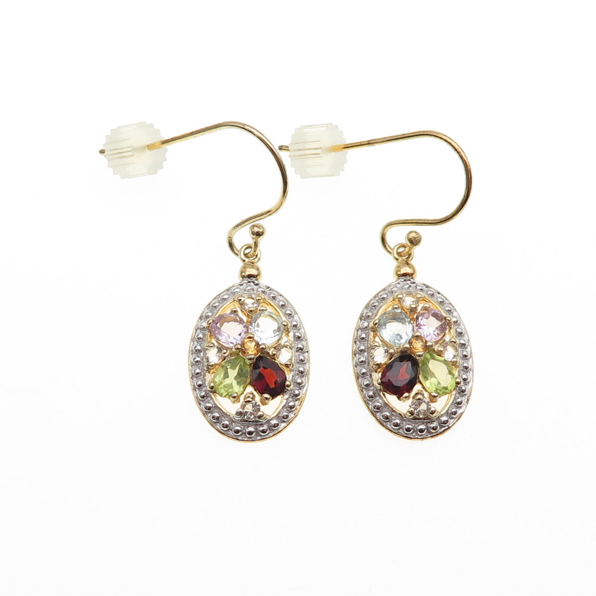 DEE BERKLE Sterling Silver Gold Plated Topaz Amethyst Garnet & Peridot Earrings