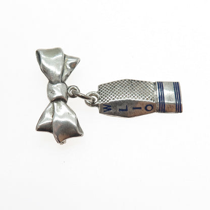 925 Sterling Silver Vintage Enamel WLIO Television Station Bow Oxidized Brooch