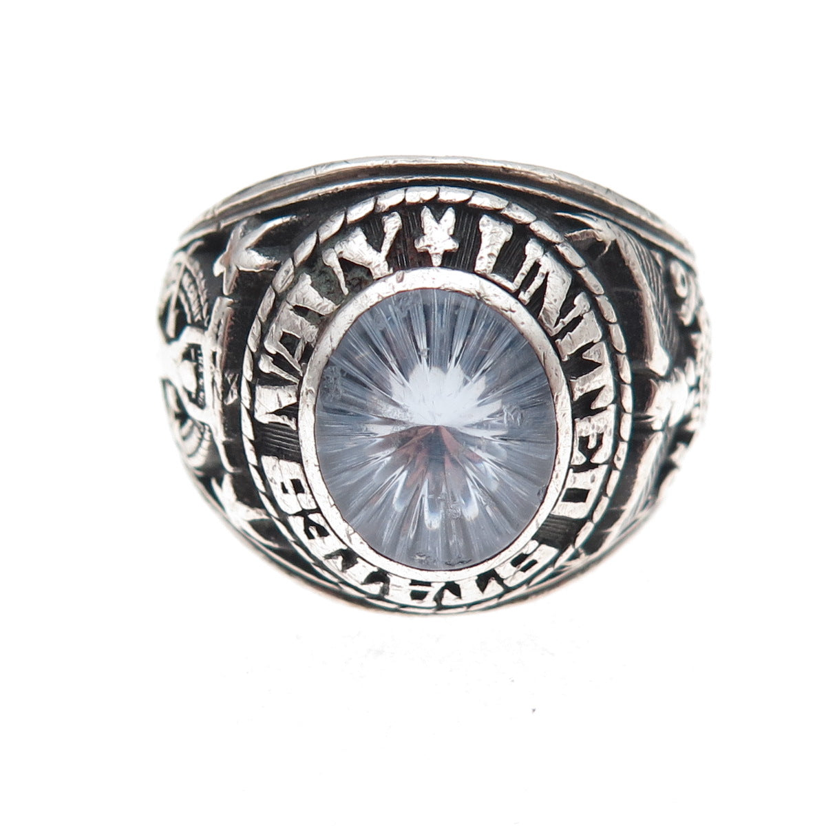 Jostens 925 Sterling Silver Vintage 1975 Blue C Z US Navy Ring Size 12.25