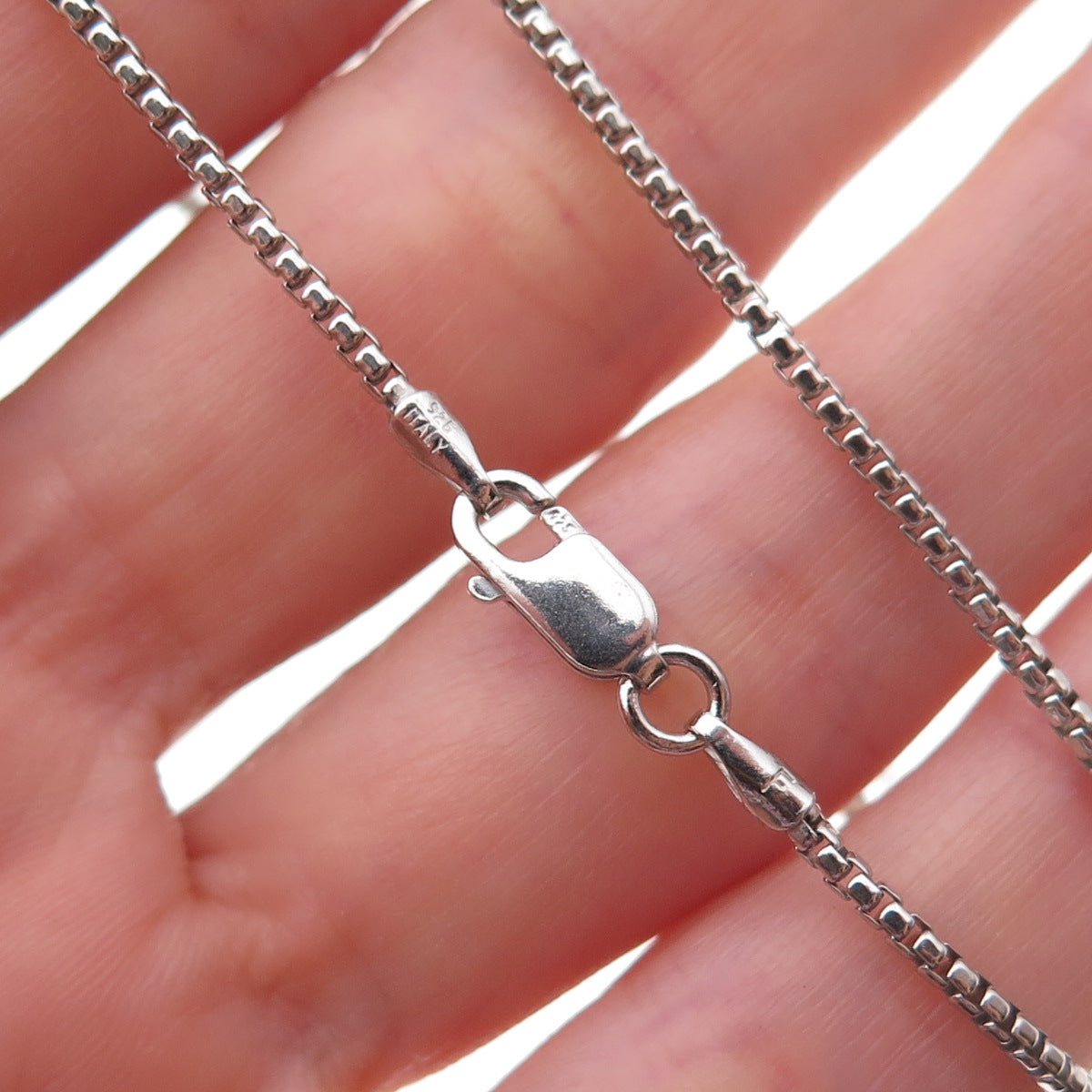 925 Sterling Silver Italy Round Box Chain Necklace 18"