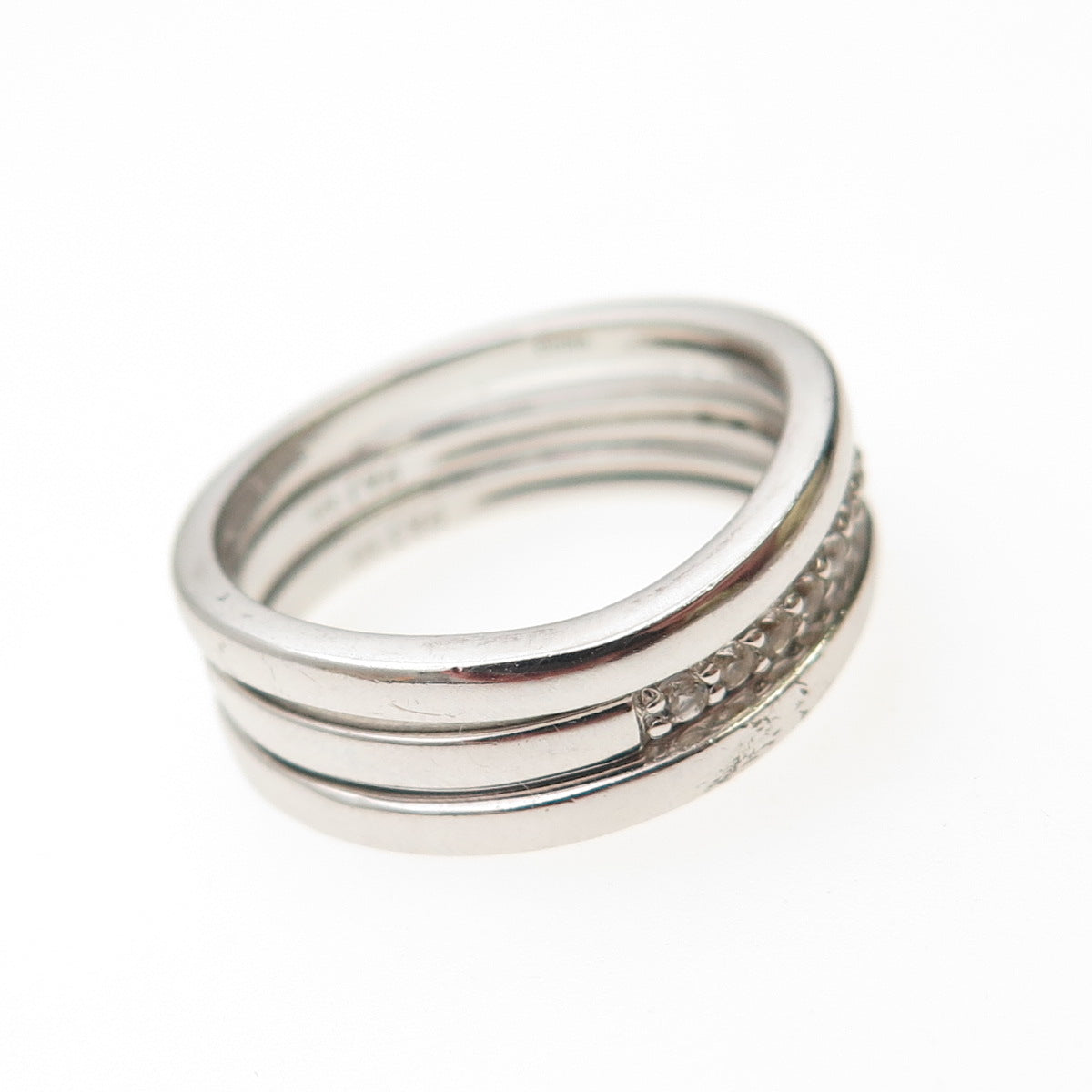 925 Sterling Silver Real White Topaz SET of 3 Stackable Wavy Band Rings Size 7