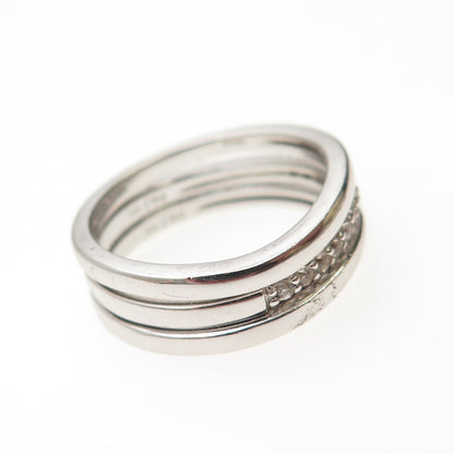 925 Sterling Silver Real White Topaz SET of 3 Stackable Wavy Band Rings Size 7