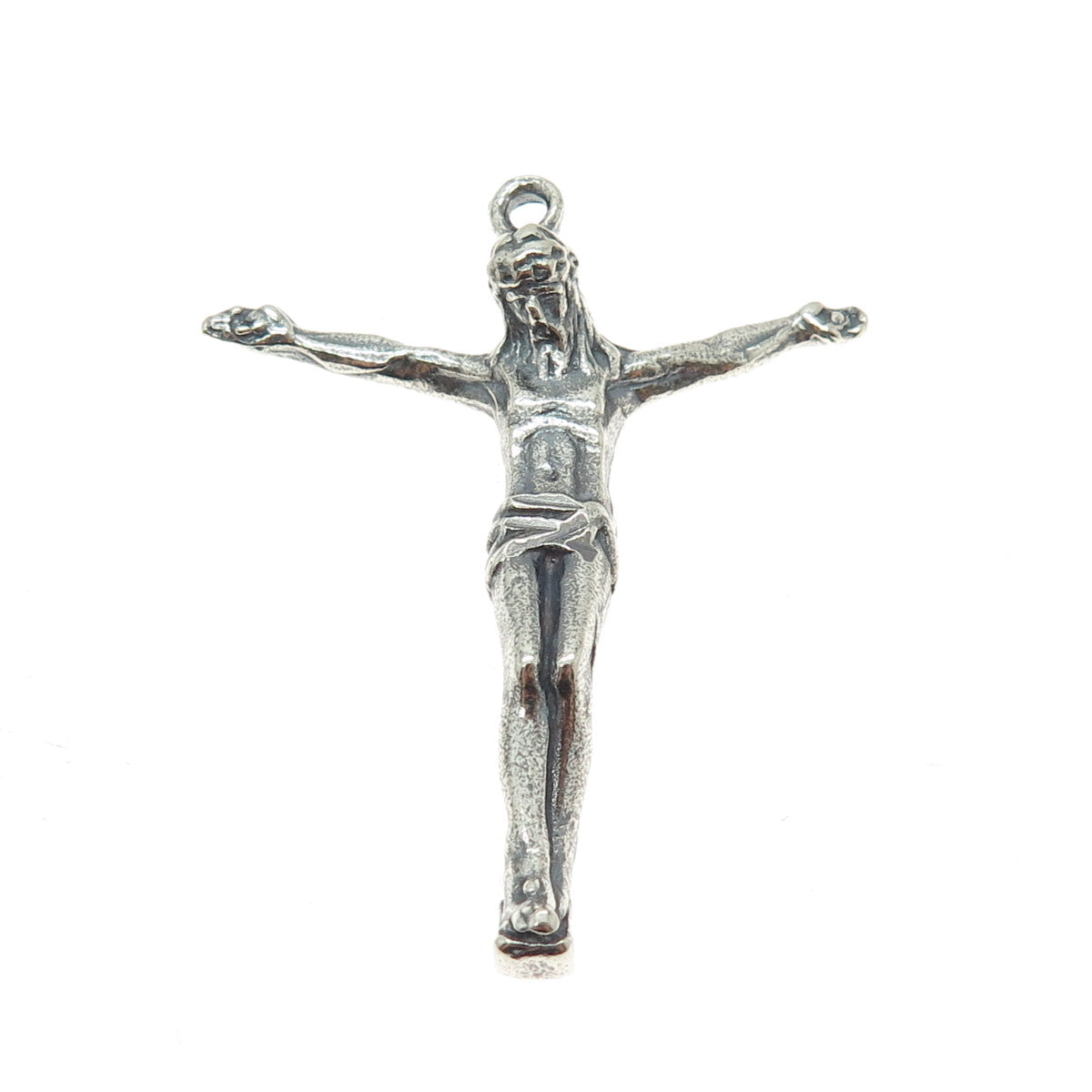 925 Sterling Silver Vintage Crucifix Cross Religious Oxidized Pendant