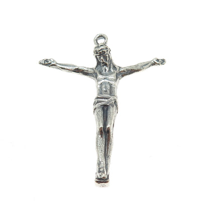 925 Sterling Silver Vintage Crucifix Cross Religious Oxidized Pendant