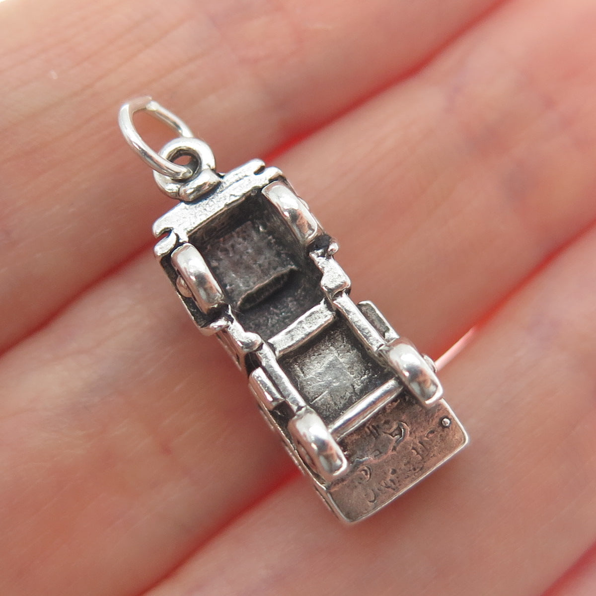 SUN WEST 925 Sterling Silver Vintage Dump Truck Minimalist 3D Charm Pendant