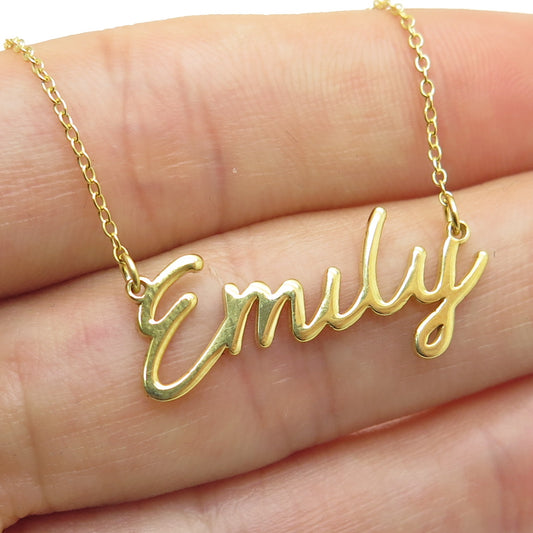 925 Sterling Silver Gold Plated Italy "Emily" Name Cable Chain Necklace 16"