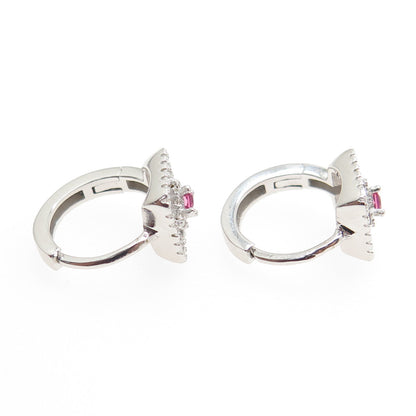 925 Sterling Silver Pink Princess-Cut & White Round-Cut Shaped C Z Hoop Earrings