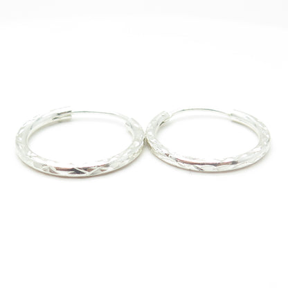 HAN 925 Sterling Silver Textured Hinged Hoop Earrings