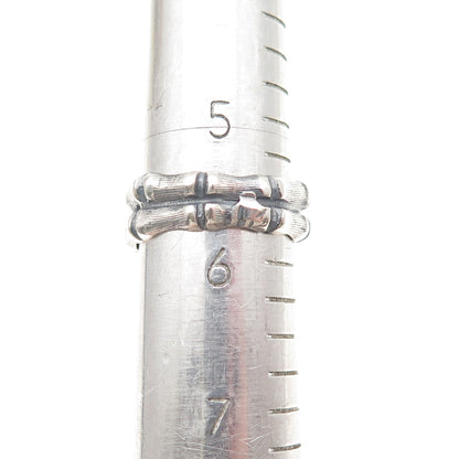 925 Sterling Silver Vintage Rhinestone Modernist Bamboo Oxidized Ring Size 5.75