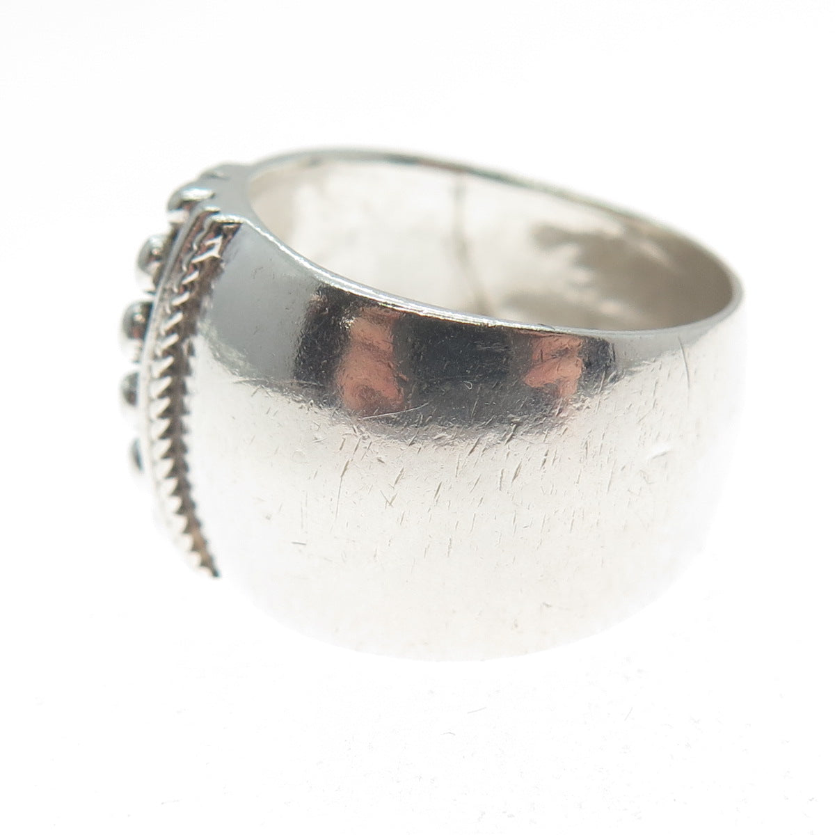 925 Sterling Silver Vintage Modernist Beaded Ring Size 6