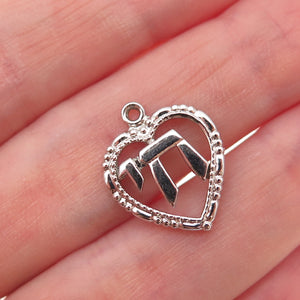 Theda 925 Sterling Silver Vintage Chai Judaica Heart Oxidized Charm Pendant