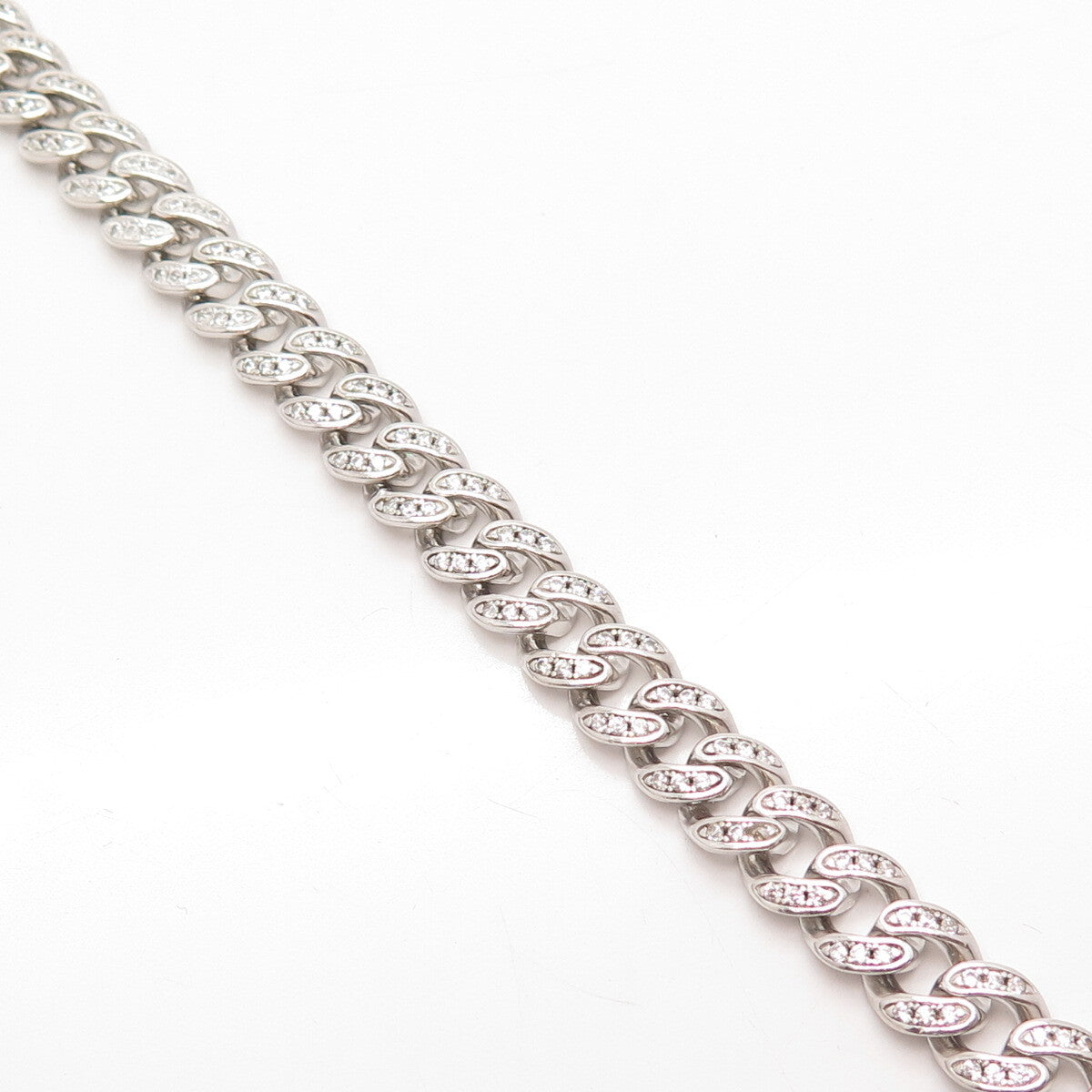 925 Sterling Silver C Z Cuban Link Bracelet 7.75"