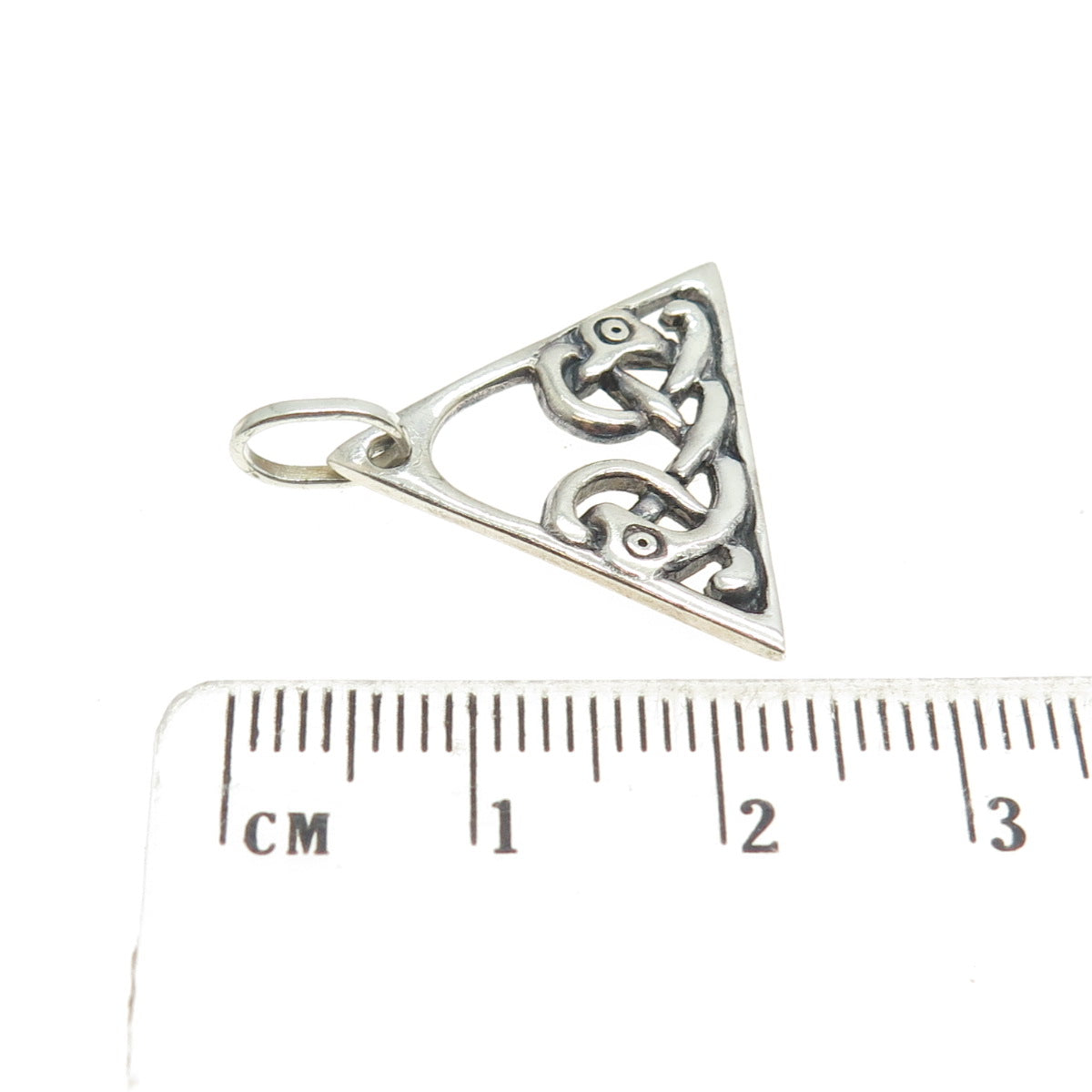 925 Sterling Silver Vintage Celtic Snake Knot Triangle Pendant