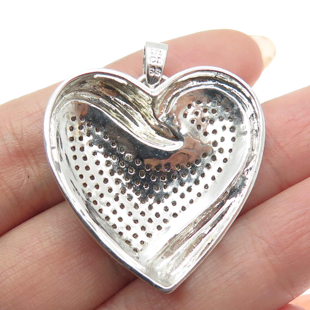 925 Sterling Silver Real Round-Cut Diamond Heart Pendant