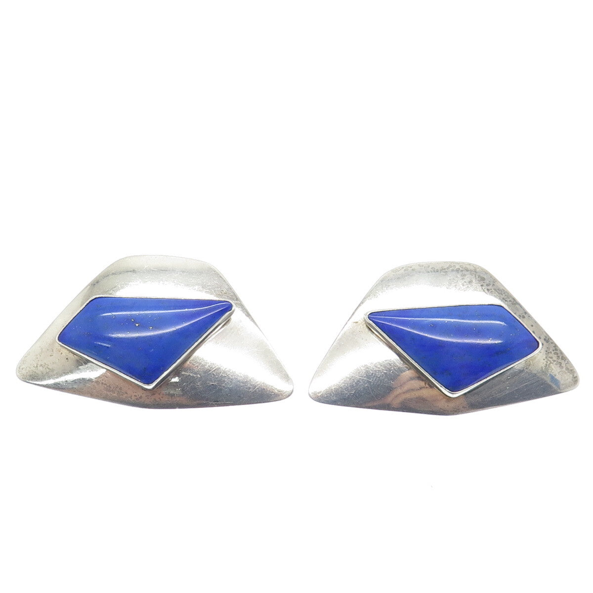 SAM LOVATO Old Pawn 925 Sterling Silver Vintage Lapis Tribal Clip On Earrings