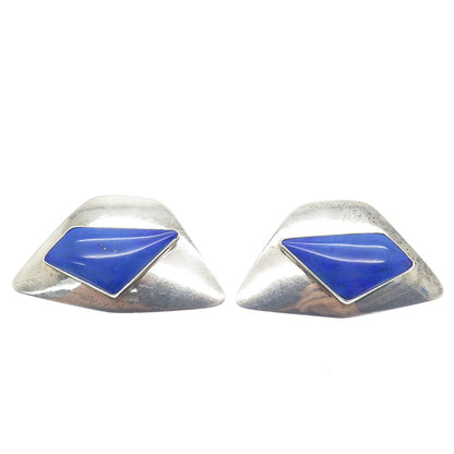 SAM LOVATO Old Pawn 925 Sterling Silver Vintage Lapis Tribal Clip On Earrings