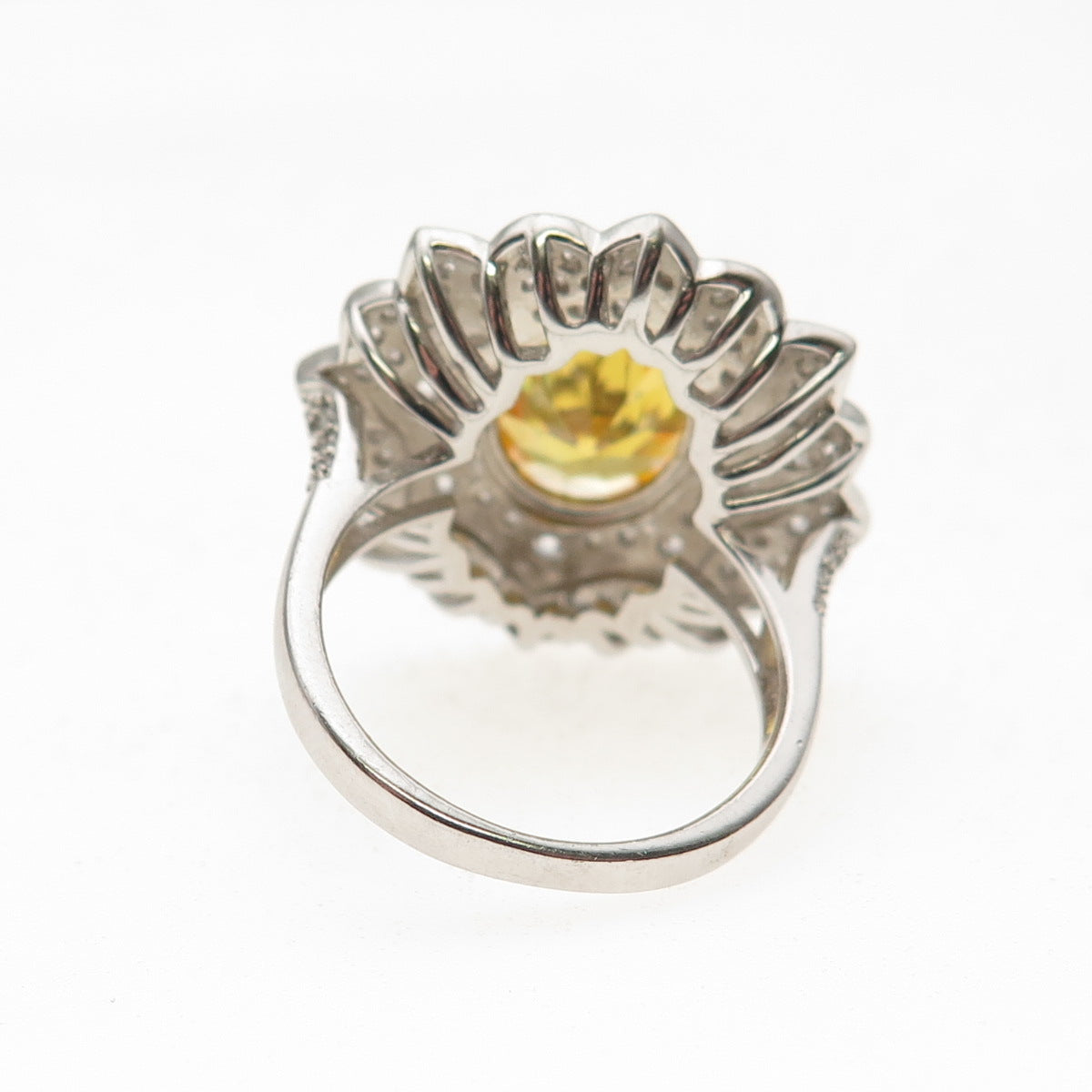925 Sterling Silver Canary & White C Z Flower Ring Size 7.25