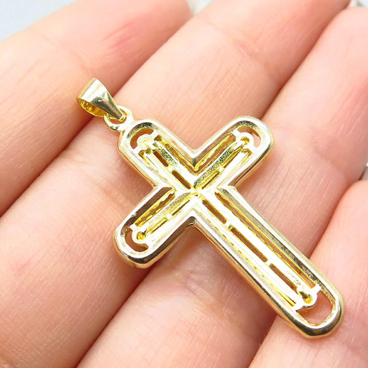 925 Sterling Silver Gold Plated C Z Cross Pendant