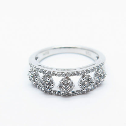 925 Sterling Silver SUN Real White Diamond Ring Size 6.75
