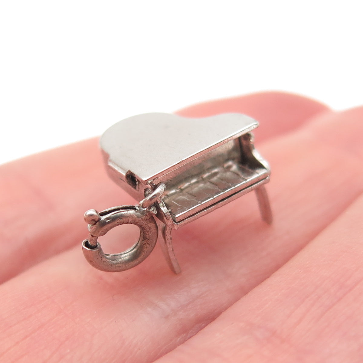 JEWELART Sterling Antique Art Deco Grand Piano Spring Ring Mini Locket Pendant