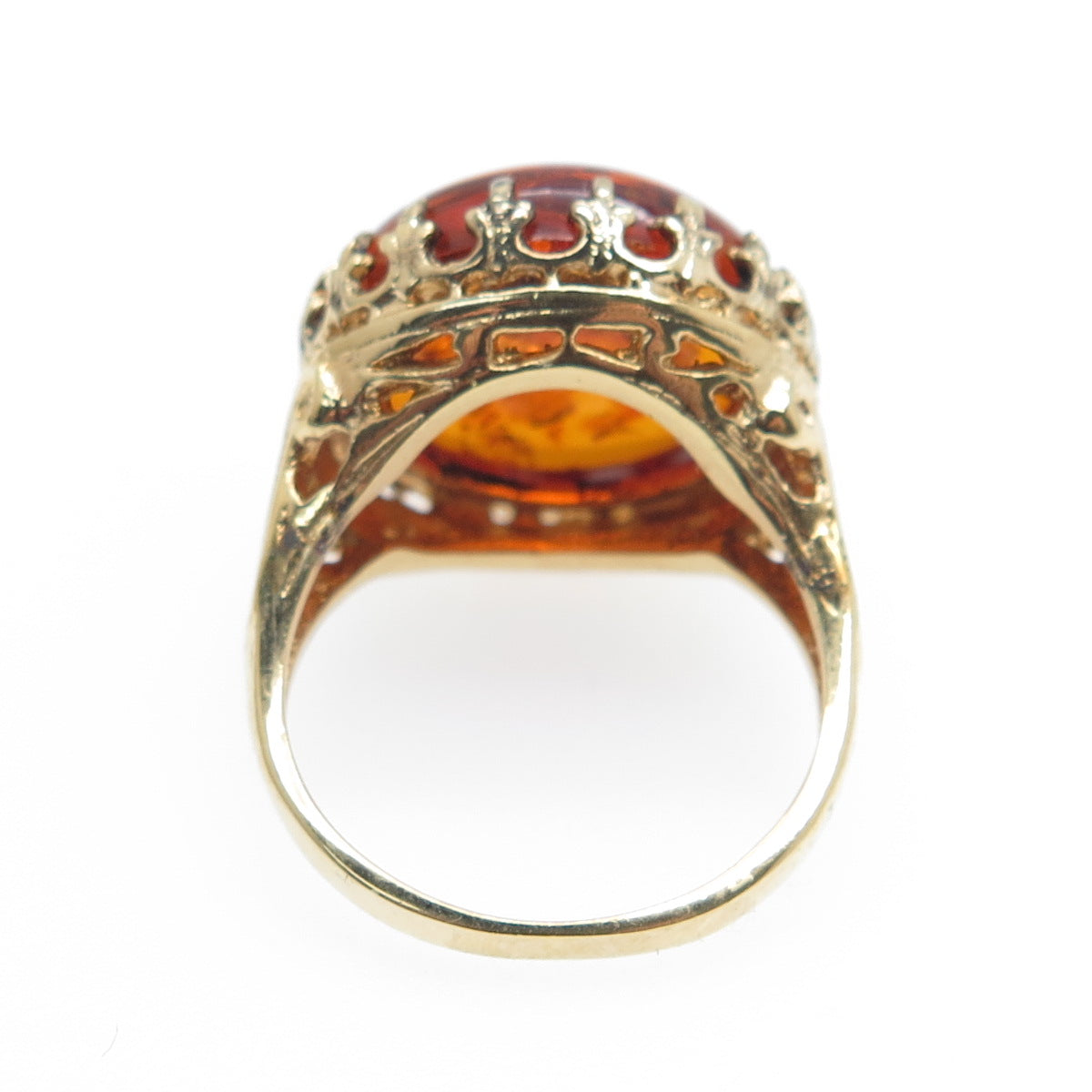 925 Sterling Silver Gold Plated Real Amber Crown Ring Size 6.25