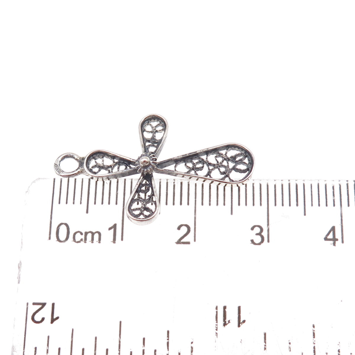 925 Sterling Silver Vintage Cross Filigree Oxidized Charm Pendant