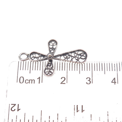 925 Sterling Silver Vintage Cross Filigree Oxidized Charm Pendant