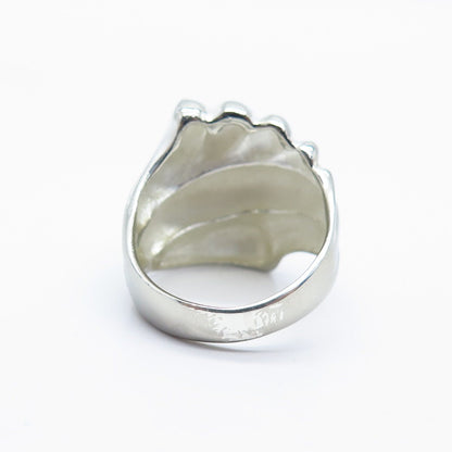925 Sterling Silver Vintage HAN Ribbed Wide Ring Size 7.5
