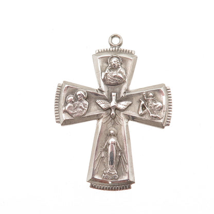 925 Sterling Silver Antique Art Deco 4-Way Cross Catholic Charm Pendant
