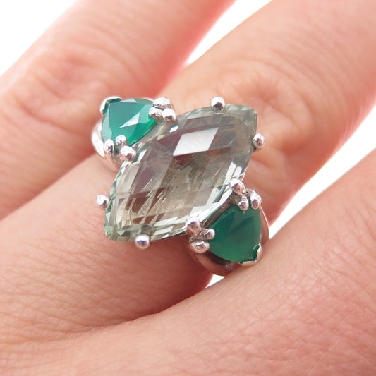 Joe & Betty Harbourne Sterling Vintage Ireland Green Onyx Amethyst Ring Size 6