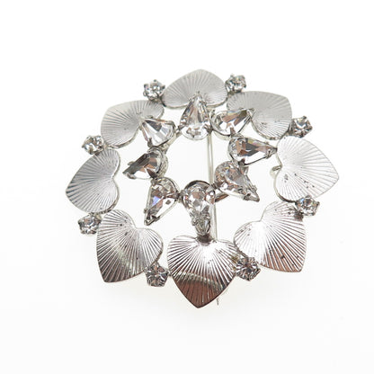 CARL ART 925 Sterling Silver Antique Art Deco Rhinestone Heart Pin Brooch