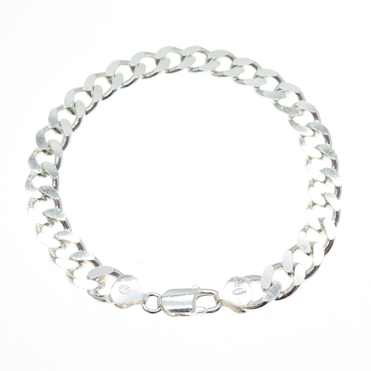925 Sterling Silver Vintage Italy Curb Link Bracelet 9"