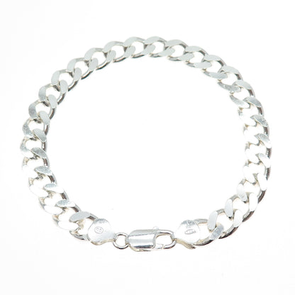 925 Sterling Silver Vintage Italy Curb Link Bracelet 9"