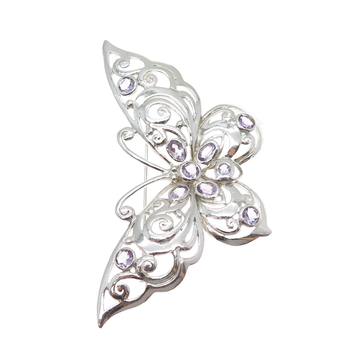CFJ Collins Fine 925 Sterling Silver Vintage Real Amethyst Butterfly Pin Brooch