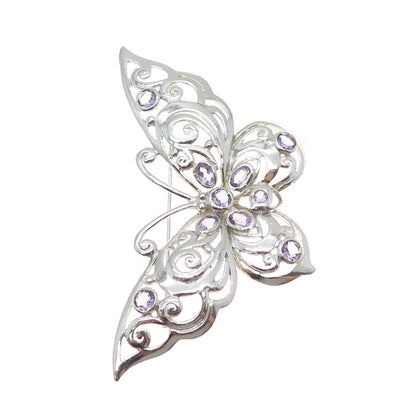 CFJ Collins Fine 925 Sterling Silver Vintage Real Amethyst Butterfly Pin Brooch