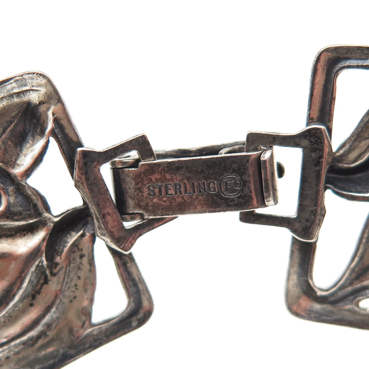 Danecraft Sterling Silver Antique Art Deco Floral Link Oxidized Bracelet 7.25"