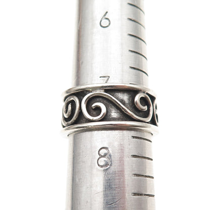 925 Sterling Silver Vintage Modernist Spiral Oxidized Band Ring Size 7.75