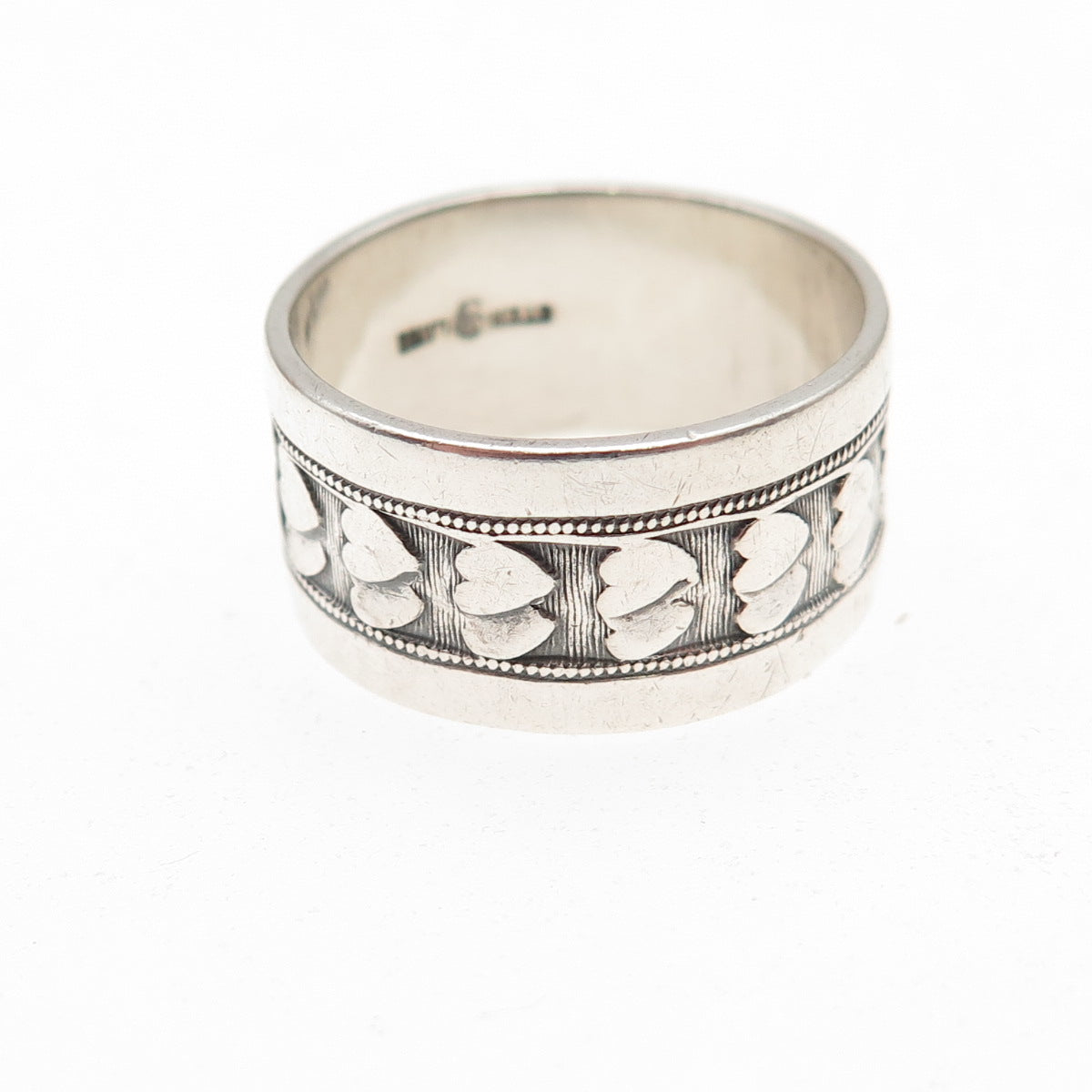 J.D. SCHLANG CO. 925 Sterling Silver Vintage Couple Heart Band Ring Size 7.25