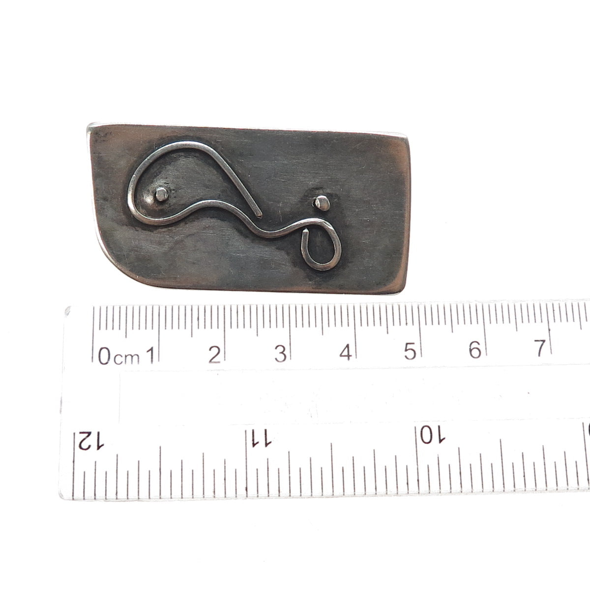 925 Sterling Silver Vintage Modernist Abstract Oxidized Pin Brooch