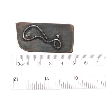 925 Sterling Silver Vintage Modernist Abstract Oxidized Pin Brooch