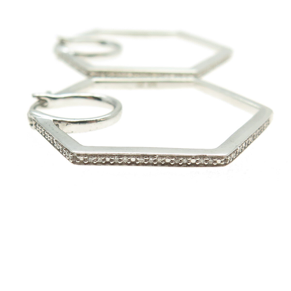 ZEI 925 Sterling Silver Real Round-Cut Diamond Geometric Hoop Earrings
